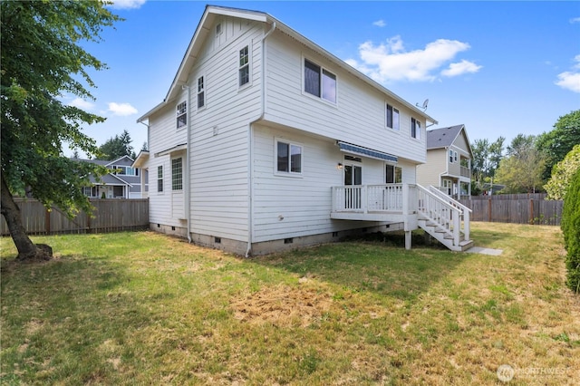 1611 Austin Ave, Snohomish, WA 98290 - rear view of house featuring crawl space, a fenced backyard, a wooden deck, and stairway