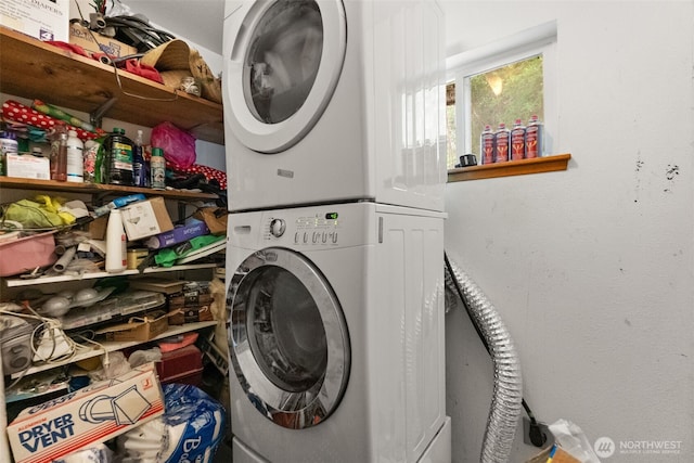 80 E Rose Point Ln, Belfair, WA 98528 - laundry area with stacked washer and clothes dryer
