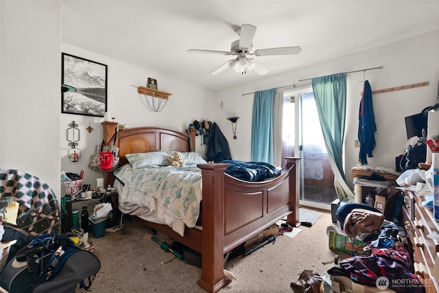80 E Rose Point Ln, Belfair, WA 98528 - carpeted bedroom featuring access to outside and ceiling fan