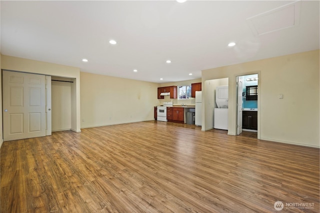 1220 S 313th St, Federal Way, WA 98003 - unfurnished living room featuring wood finished floors, recessed lighting, and attic access