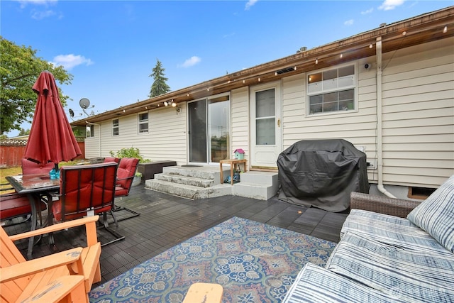 1220 S 313th St, Federal Way, WA 98003 - deck with outdoor dining space, a grill, and entry steps