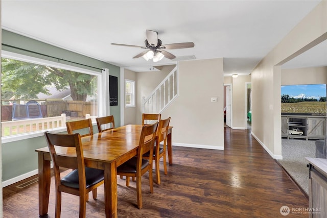 825 Main St, Lynden, WA 98267 - dining space featuring stairs, wood finished floors, and ceiling fan