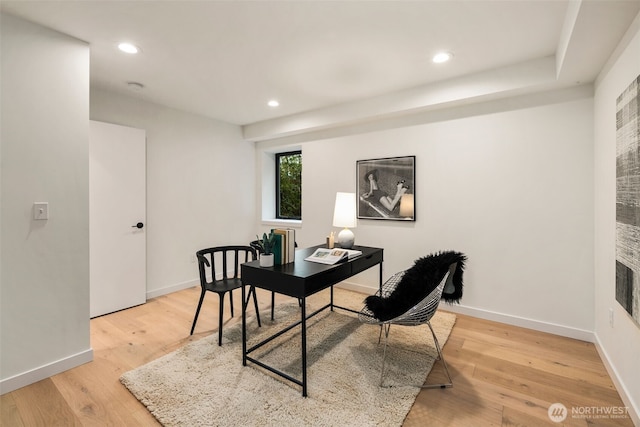 5606 23rd Ave SW, Seattle, WA 98106 - office area featuring wood finished floors and recessed lighting