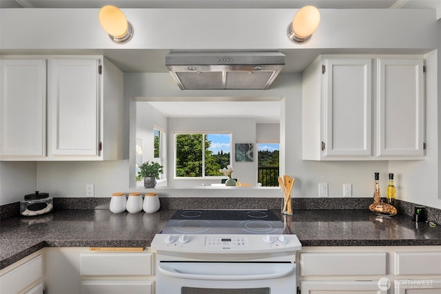 1812 25th Ave Unit C, Seattle, WA 98122 - kitchen featuring electric range, extractor fan, and white cabinetry