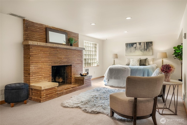 2842 NW 67th St, Seattle, WA 98117 - bedroom featuring carpet, recessed lighting, and a brick fireplace
