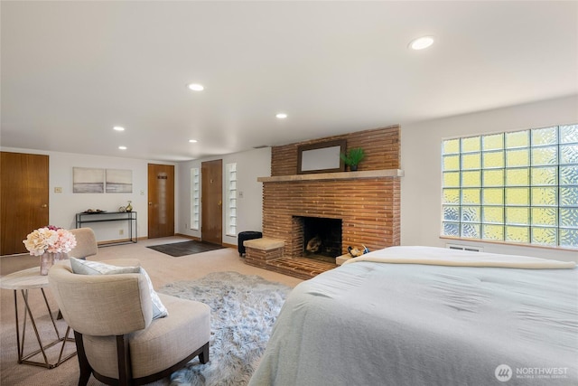 2842 NW 67th St, Seattle, WA 98117 - bedroom featuring recessed lighting, carpet, and a fireplace