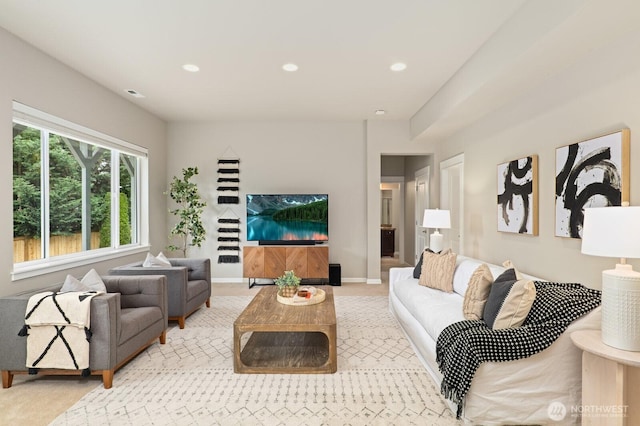 8829 138th Ct SE, Newcastle, WA 98059 - living room featuring light colored carpet and recessed lighting