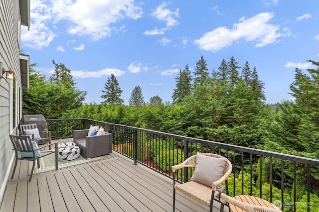 8829 138th Ct SE, Newcastle, WA 98059 - deck with a view of trees and grilling area