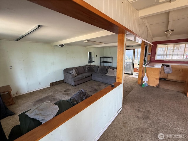1309 29th St, Anacortes, WA 98221 - living area featuring carpet and beam ceiling