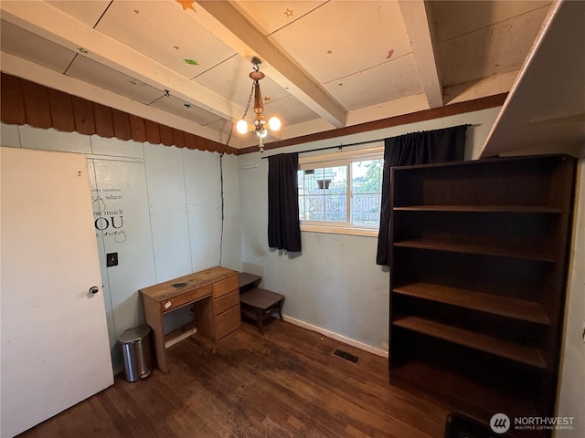 1309 29th St, Anacortes, WA 98221 - unfurnished office with dark wood-style flooring and beamed ceiling