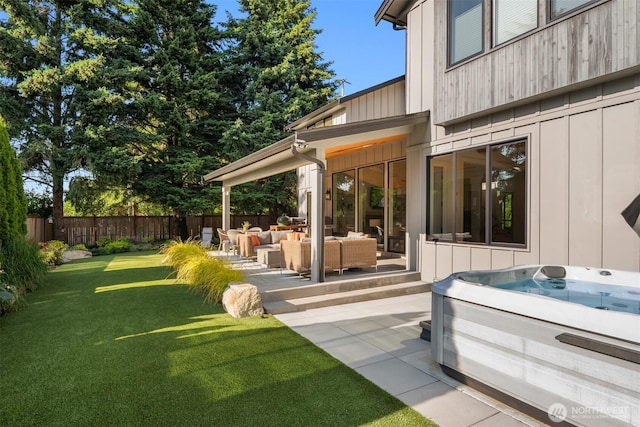 4405 88th Ave SE, Mercer Island, WA 98040 - view of patio / terrace featuring a hot tub and an outdoor living space