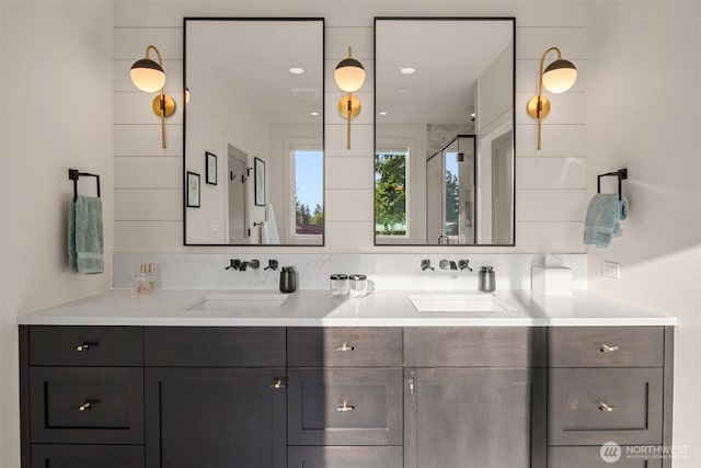 4405 88th Ave SE, Mercer Island, WA 98040 - bathroom with double vanity and a shower with door