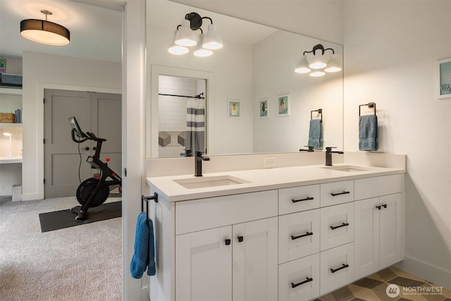 4405 88th Ave SE, Mercer Island, WA 98040 - full bathroom featuring double vanity and a shower with curtain