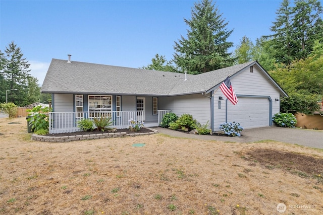 7609 39th Ct SE, Lacey, WA 98503 - ranch-style home with asphalt driveway, a shingled roof, covered porch, and a garage