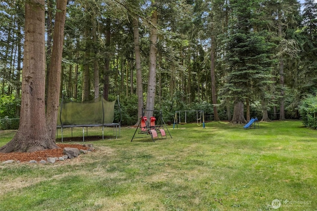 2253 Wellman Pl, Oak Harbor, WA 98277 - view of green lawn with a trampoline and a playground