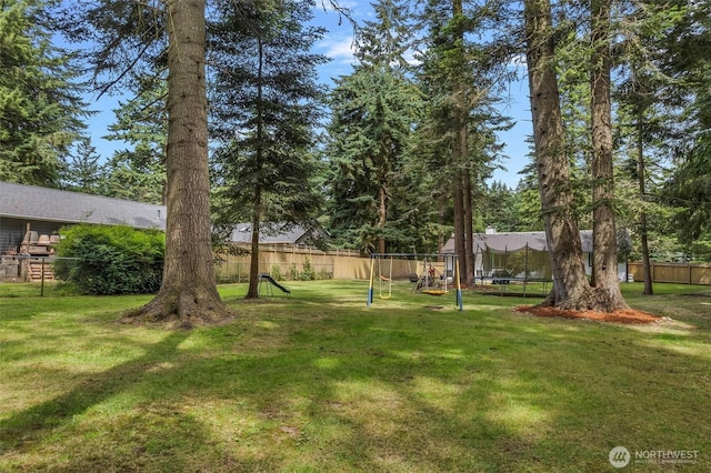 2253 Wellman Pl, Oak Harbor, WA 98277 - fenced backyard featuring a trampoline and a playground