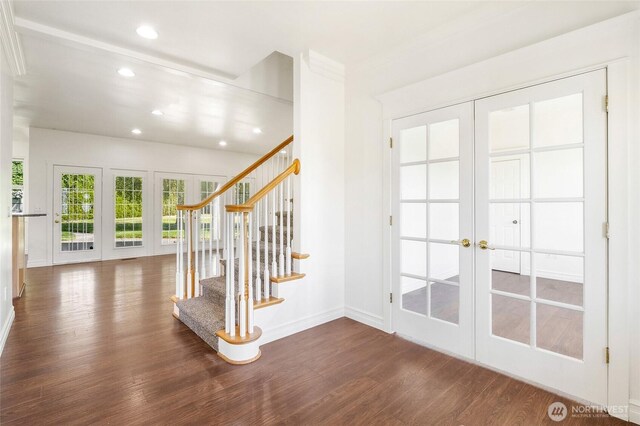 5476 Lorri Ln, Moses Lake, WA 98837 - foyer entrance with french doors, wood finished floors, stairway, and recessed lighting