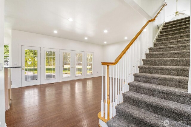 5476 Lorri Ln, Moses Lake, WA 98837 - stairway with wood finished floors, plenty of natural light, recessed lighting, and french doors
