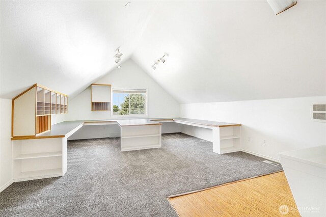5476 Lorri Ln, Moses Lake, WA 98837 - unfurnished office featuring rail lighting, carpet flooring, and lofted ceiling