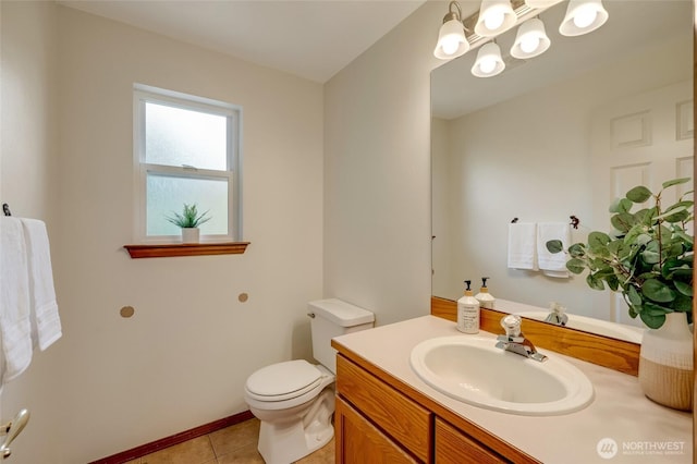 632 97th Ave SE, Lake Stevens, WA 98258 - bathroom with vanity, tile patterned floors, and a chandelier