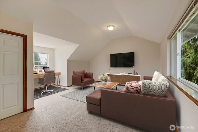 632 97th Ave SE, Lake Stevens, WA 98258 - carpeted living room with lofted ceiling and an office area