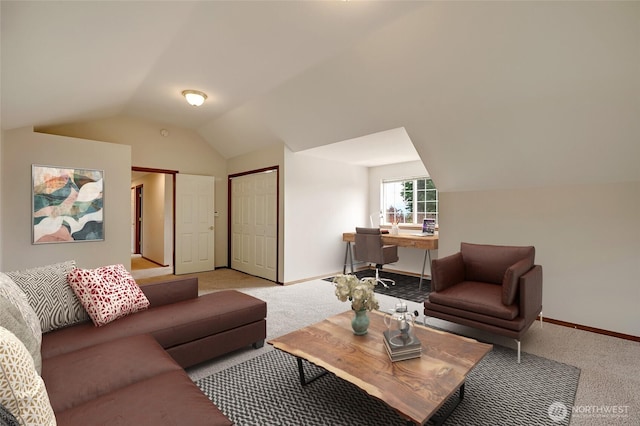 632 97th Ave SE, Lake Stevens, WA 98258 - living area with a desk, lofted ceiling, and light colored carpet