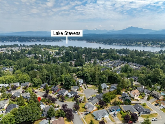 632 97th Ave SE, Lake Stevens, WA 98258 - aerial overview of property's location with a water and mountain view and nearby suburban area
