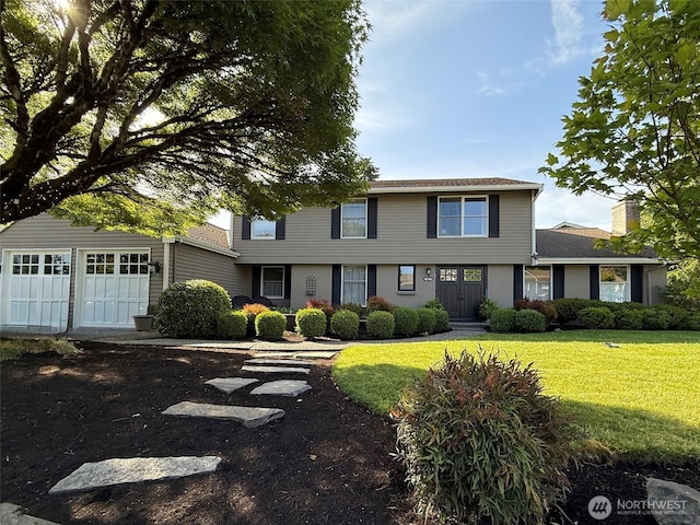 4546 193rd Pl SE, Issaquah, WA 98027 - view of front facade featuring a garage, a front yard, and a chimney