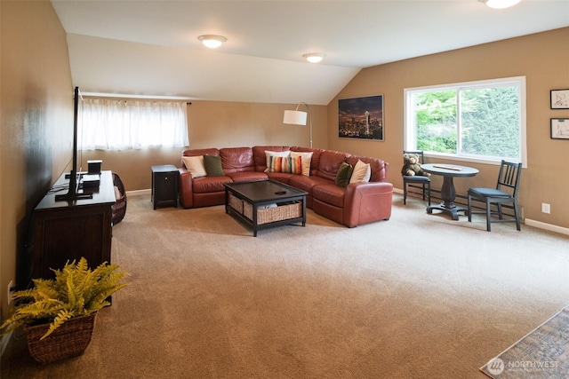4546 193rd Pl SE, Issaquah, WA 98027 - carpeted living room featuring lofted ceiling and baseboards