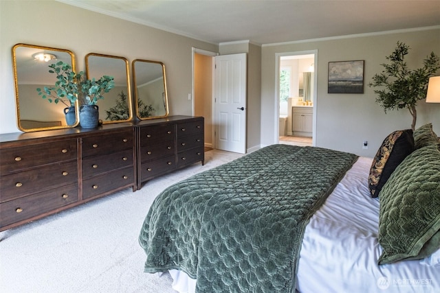 4546 193rd Pl SE, Issaquah, WA 98027 - bedroom featuring light carpet, ornamental molding, and ensuite bath