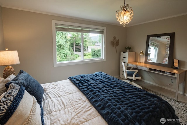 4546 193rd Pl SE, Issaquah, WA 98027 - bedroom featuring multiple windows, ornamental molding, and a chandelier