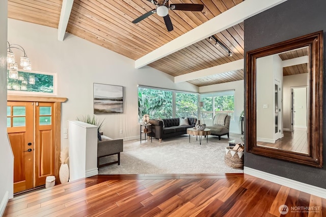 11446 Ohde Ave, Kirkland, WA 98033 - living area with wood finished floors, wooden ceiling, and ceiling fan