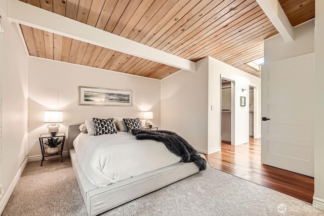 11446 Ohde Ave, Kirkland, WA 98033 - carpeted bedroom featuring a wooden ceiling with exposed beams and baseboards
