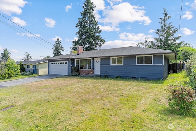 7611 Easy St, Everett, WA 98203 - single story home with asphalt driveway, an attached garage, a chimney, and a front yard