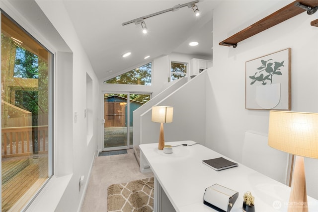 15516 10th Ave NE, Shoreline, WA 98155 - office with light colored carpet, recessed lighting, lofted ceiling, and rail lighting