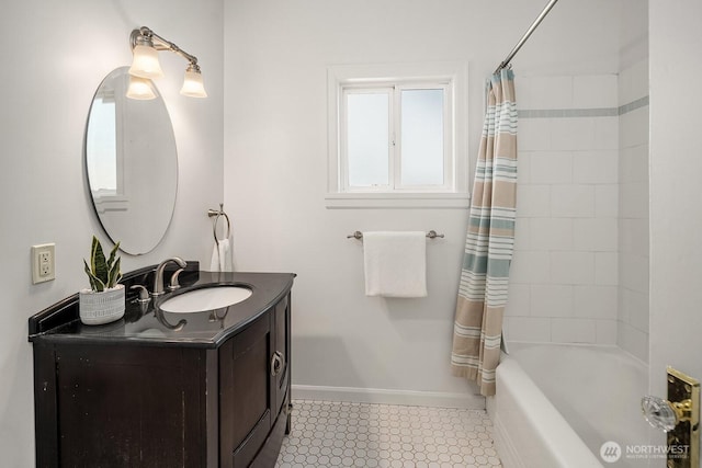 4754 46th Ave NE, Seattle, WA 98105 - bathroom with vanity and shower / tub combo with curtain