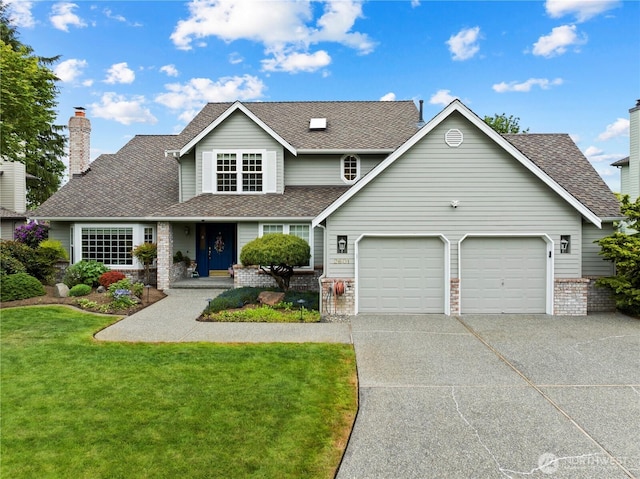 2601 59th St SW, Everett, WA 98203 - traditional-style home with an attached garage, driveway, a front yard, roof with shingles, and brick siding