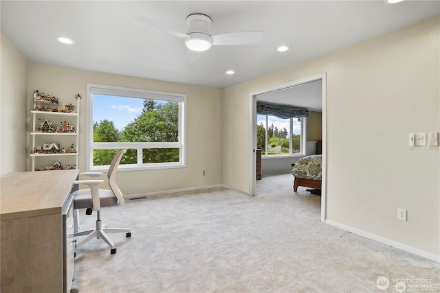 2601 59th St SW, Everett, WA 98203 - office space with light colored carpet, a ceiling fan, and recessed lighting