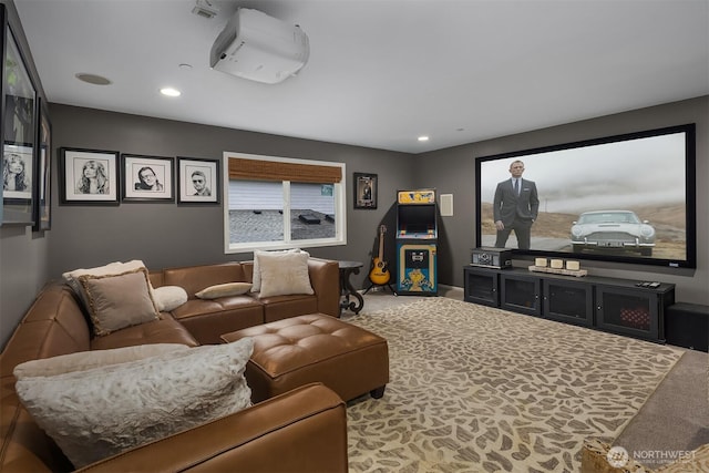 8907 NE 152nd Pl, Bothell, WA 98011 - home theater room with carpet floors and recessed lighting