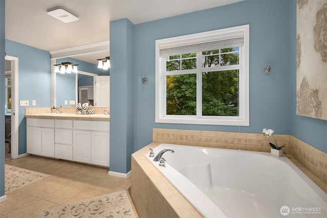 8907 NE 152nd Pl, Bothell, WA 98011 - full bathroom featuring double vanity, a garden tub, and tile patterned floors