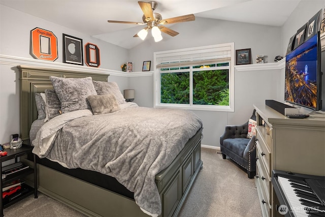 8907 NE 152nd Pl, Bothell, WA 98011 - bedroom with light carpet, lofted ceiling, and ceiling fan