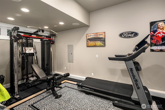 8907 NE 152nd Pl, Bothell, WA 98011 - exercise area with electric panel and recessed lighting