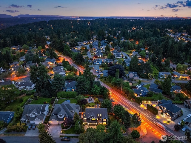 8907 NE 152nd Pl, Bothell, WA 98011 - aerial view at dusk of a residential view and a view of trees