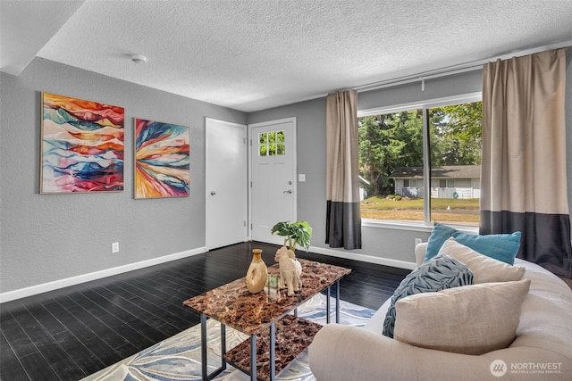 16318 128th Pl SE, Renton, WA 98058 - living area with a textured ceiling, wood finished floors, and a textured wall