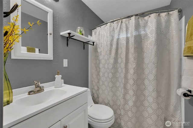 16318 128th Pl SE, Renton, WA 98058 - full bath with vanity, a textured wall, and a shower with shower curtain