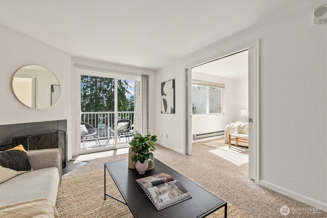 9484 Redmond-Woodinville Rd NE Unit C-205, Redmond, WA 98052 - carpeted living area featuring a baseboard heating unit and baseboards