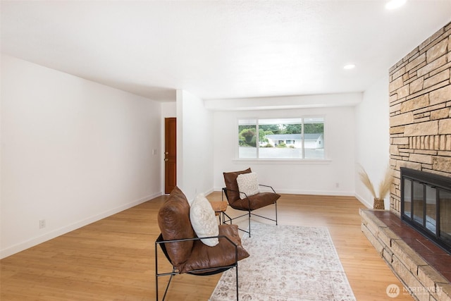 150 Sunland Dr, Sequim, WA 98382 - living area featuring a fireplace, light wood-style floors, and recessed lighting