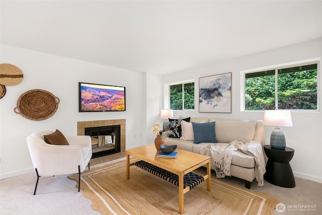 20039 99th Ct NE, Bothell, WA 98011 - living room with plenty of natural light, a tile fireplace, and light colored carpet