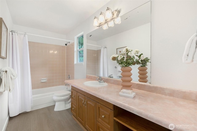 20039 99th Ct NE, Bothell, WA 98011 - bathroom with vanity, wood finished floors, and shower / bath combination with curtain