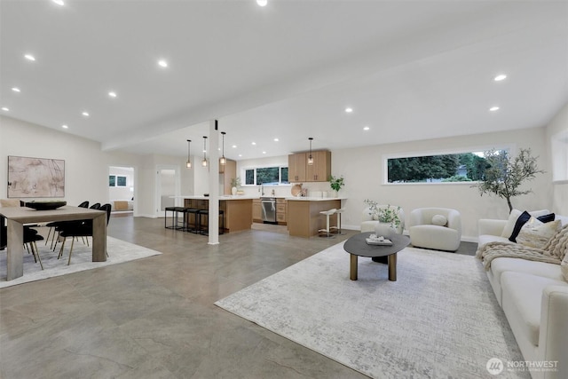 16121 Cedar Grove Rd SE, Issaquah, WA 98027 - living room featuring recessed lighting and concrete flooring